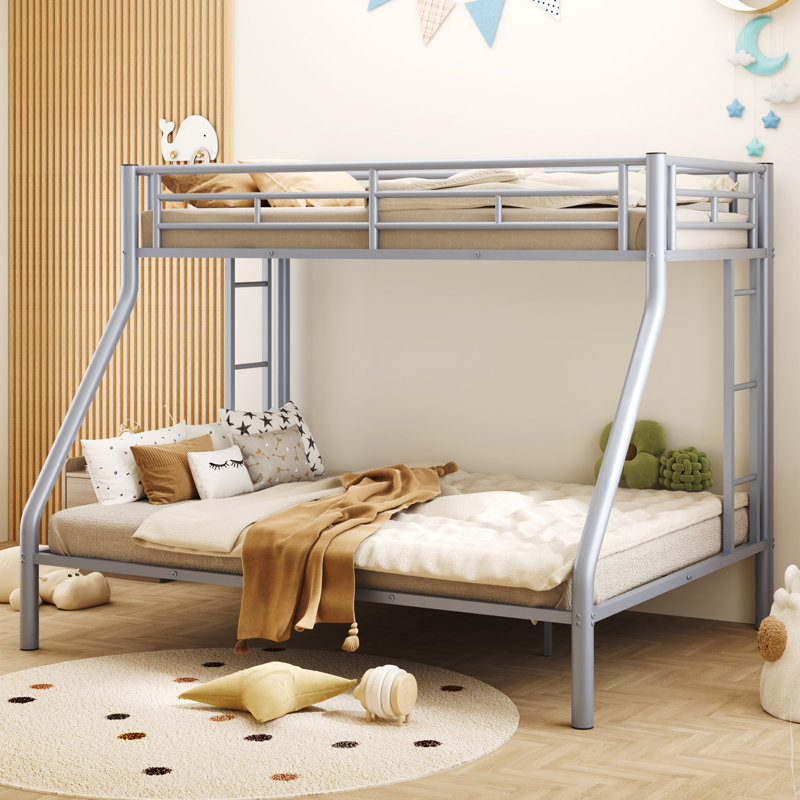 Mattek Twin XL Over Queen Metal Bunk Bed With Ladder And Guardrails, Full XL, Silver