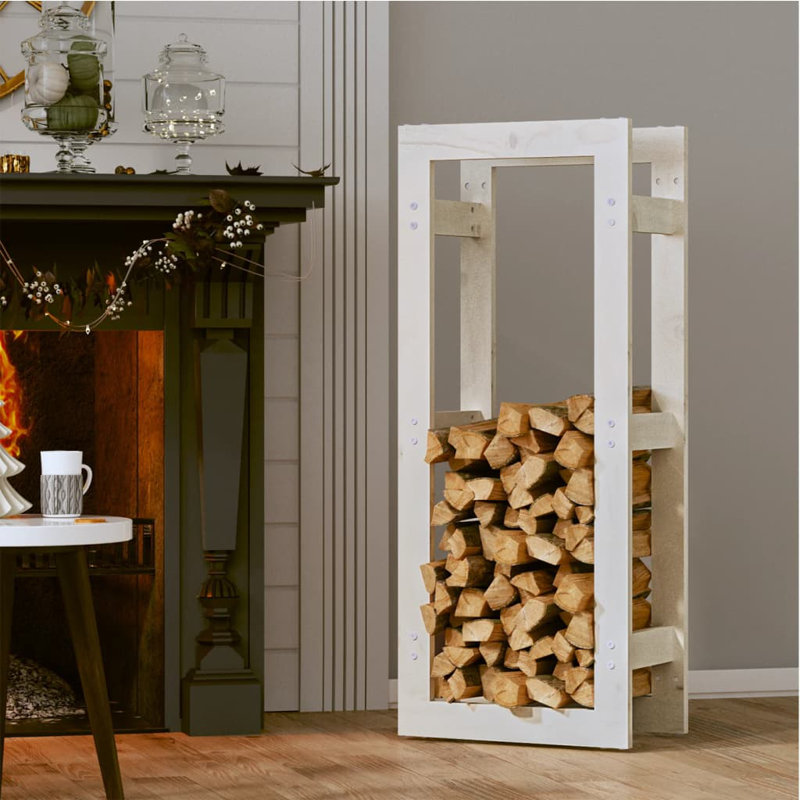 Firewood Rack 41x25x100 cm Solid Wood Pine, White