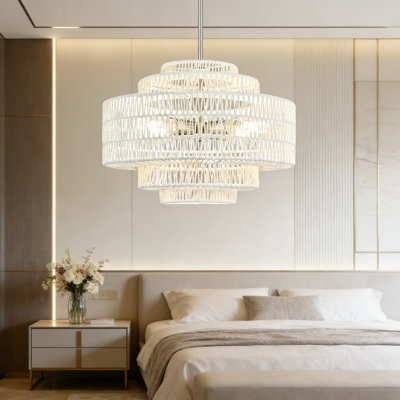 Luminaire lustre en rotin tissé - Luminaire suspendu bohème 5 niveaux avec fonction à intensité variable et longueur de suspension réglable pour îlot de cuisine, salle à manger, vestibule et chambre à coucher
