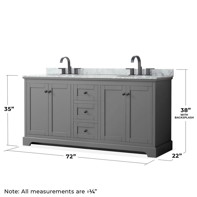 Avery 72'' Double Bathroom Vanity with Top, Dark Gray, Matte Black
