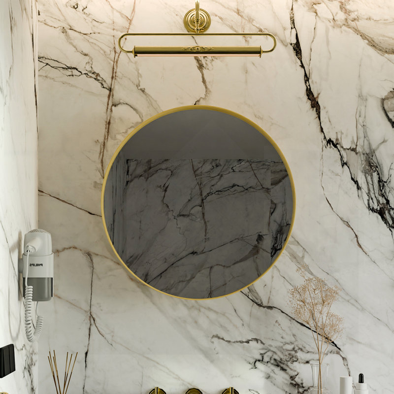Armoire à pharmacie ronde en surface avec miroir et tablettes réglables, finition or mat pour salles de bain modernes, 23.6"