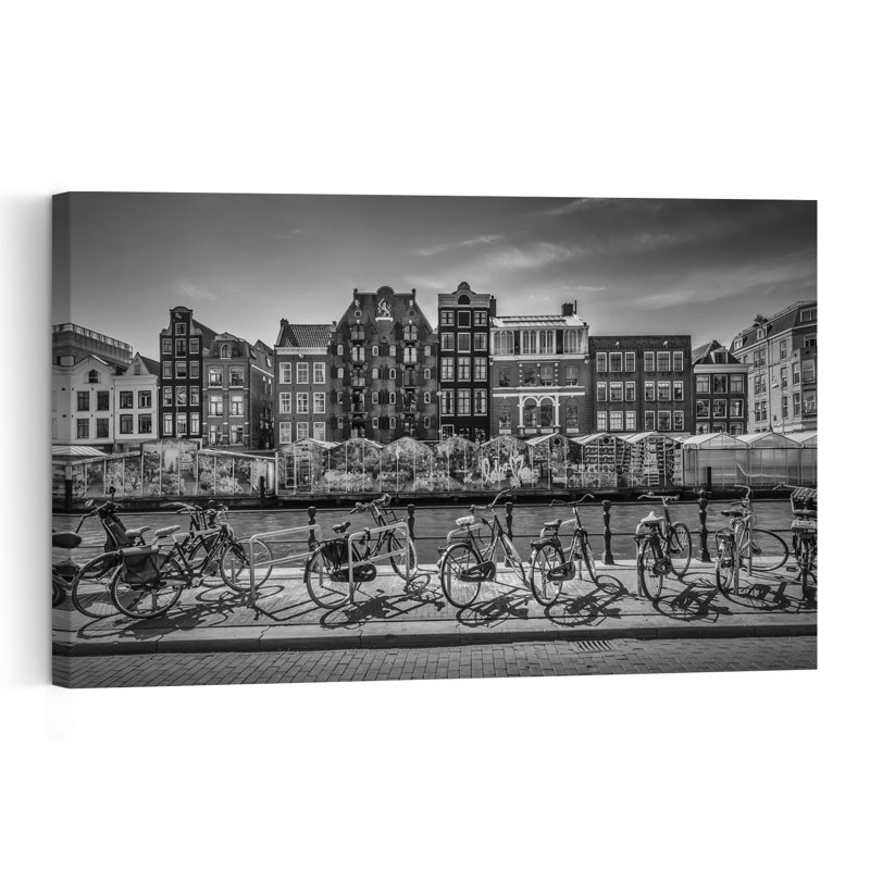Amsterdam Canal Bicycles Abstract Contemporary Architecture City Wall Art Print, 40" H x 60" W