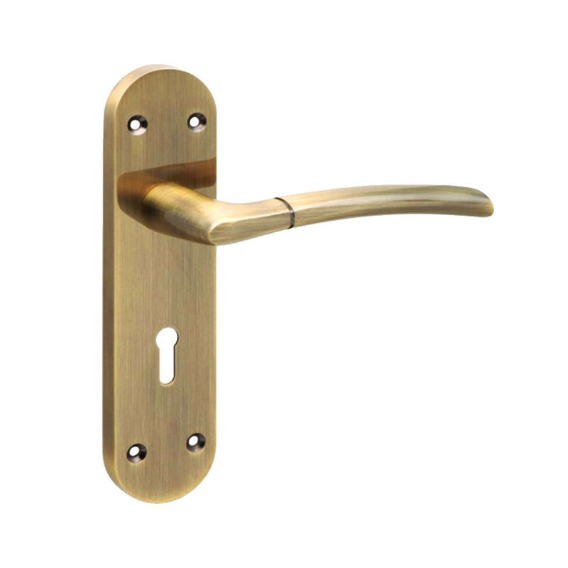 Golden Grace 1 Pair Victorian Indiana Design Long Rounded Backplate Door Handle Antique Brass Metal 3 Lever Lock Set - 182mm x 45mm