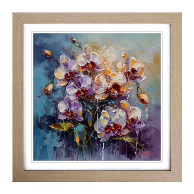 Orchid Flower Palette Knife No.7 - Single Picture Frame Print on Wood
