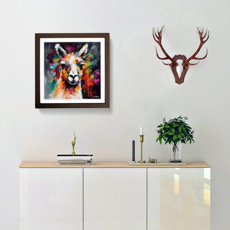 Llama Abstract Expressionism No.1 - Single Picture Frame Print on Wood, Walnut