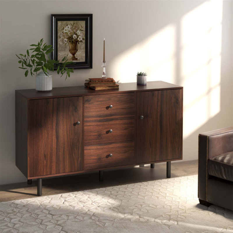 Rustic Sideboard Buffet Cabinet With 2 Cupboards, 3 Drawers, And Adjustable Shelves For Versatile Storage And Display