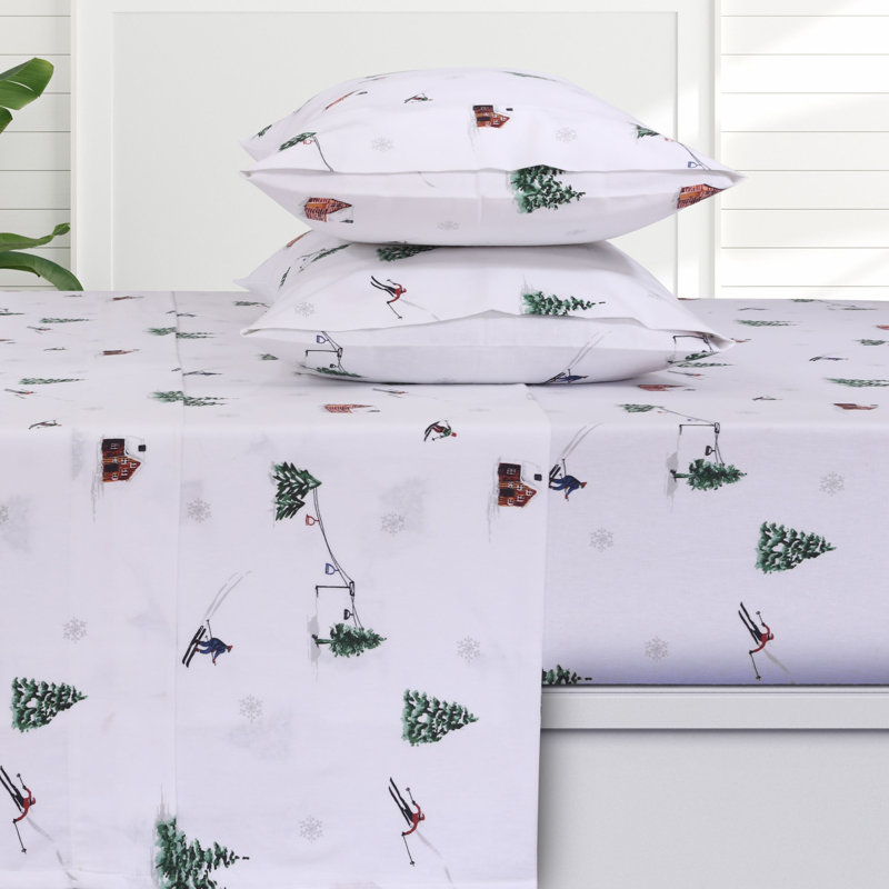 100% Cotton Turkish Flannel Extra Deep Pocket Sheet Set, Full Sheet Set + Fitted Sheet + 2 Pillowcases, Green/Red
