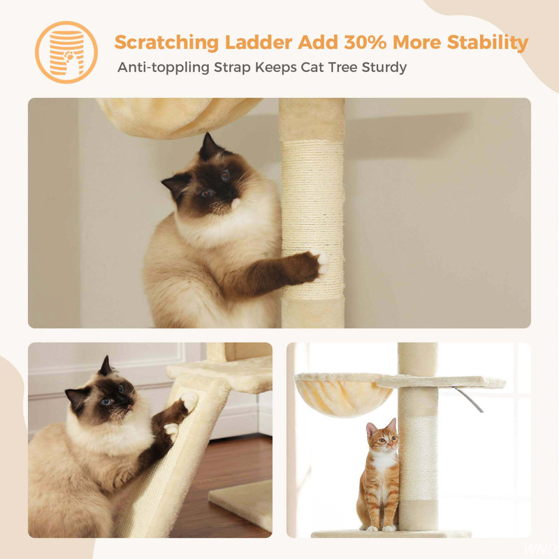 Beige Adjustable Height 5-Tier Sisal Cat Tree Tower
