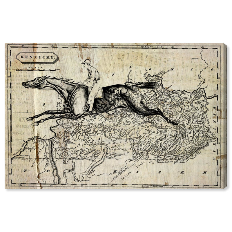 «Kentucky's Horse Vintage Rider Map», impression sur toile, H 24 po x l 36 po x P 1,5 po