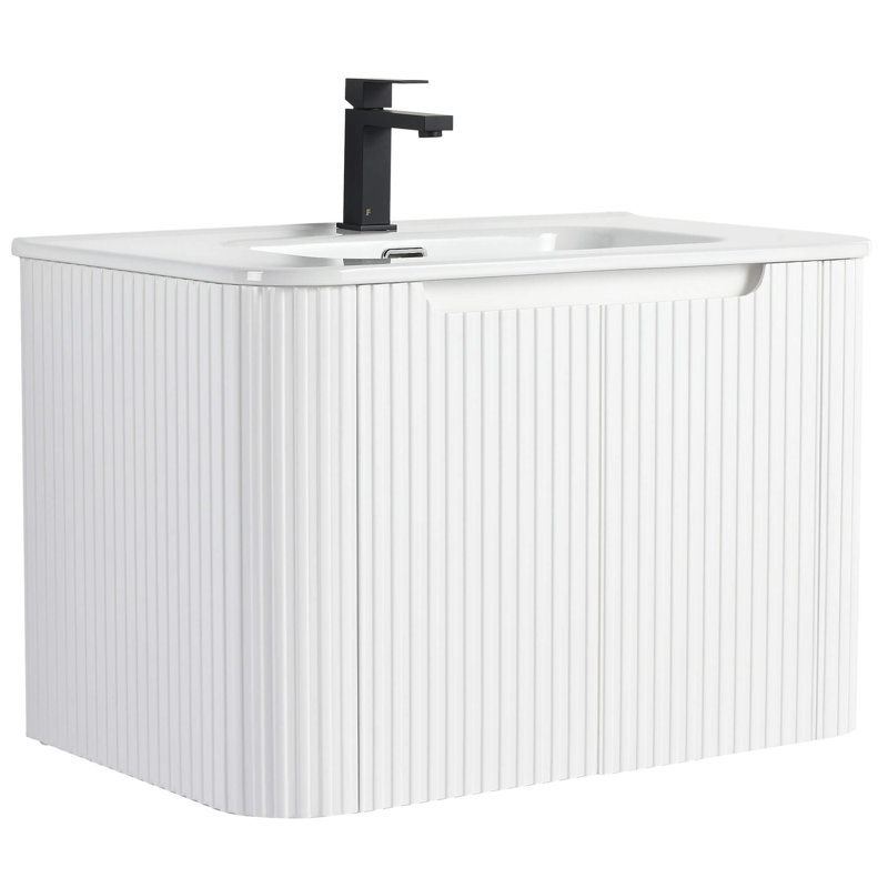 Caskvalley Modern Bathroom Vanity with Straight Fluted Design 30" Wide, White