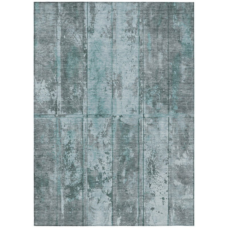 3' X 5' Teal Blue Charcoal And Gray Abstract Washable Indoor Outdoor Area Rug