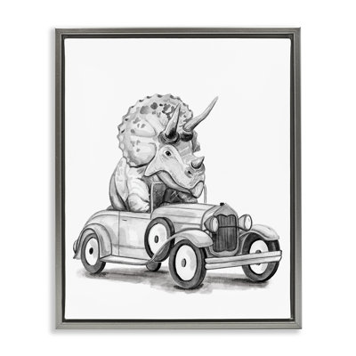 Triceratops dans un cadre flottant de véhicule rétro, design par Rachel Nieman