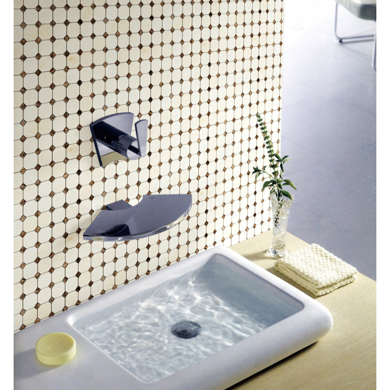 Carreau de mosaïque en marbre octogonal et à pois, Crème Marfil