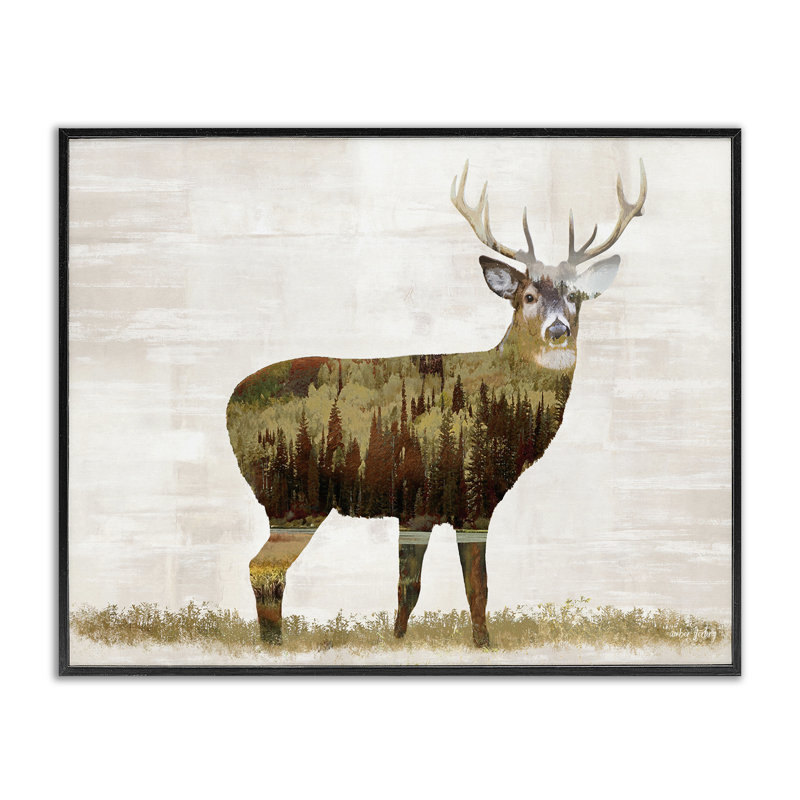 Art de giclée de cerf par Amber Sterling, H 11 po x l 14 po, Giclée encadrée noir minuit
