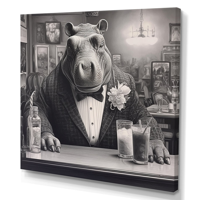 «Rhino Have A Drink II» sur toile, Toile tendue, H 30 po x l 30 po x P 1 po
