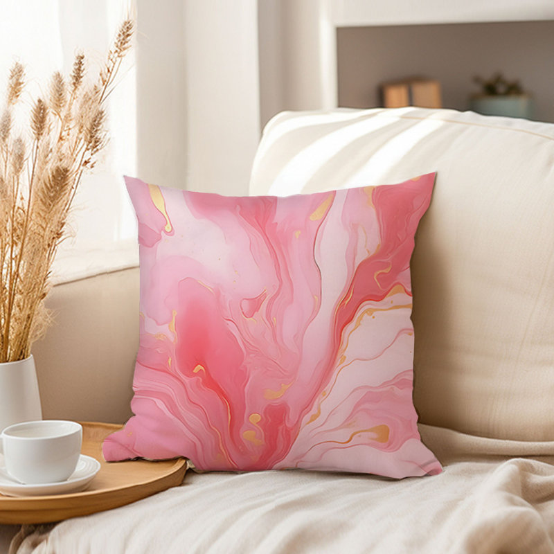 Animals William Morris Birds Damask Pattern I Cottage, 18" H x 18" W, Abstract Bright Pink Marble Geode Modern