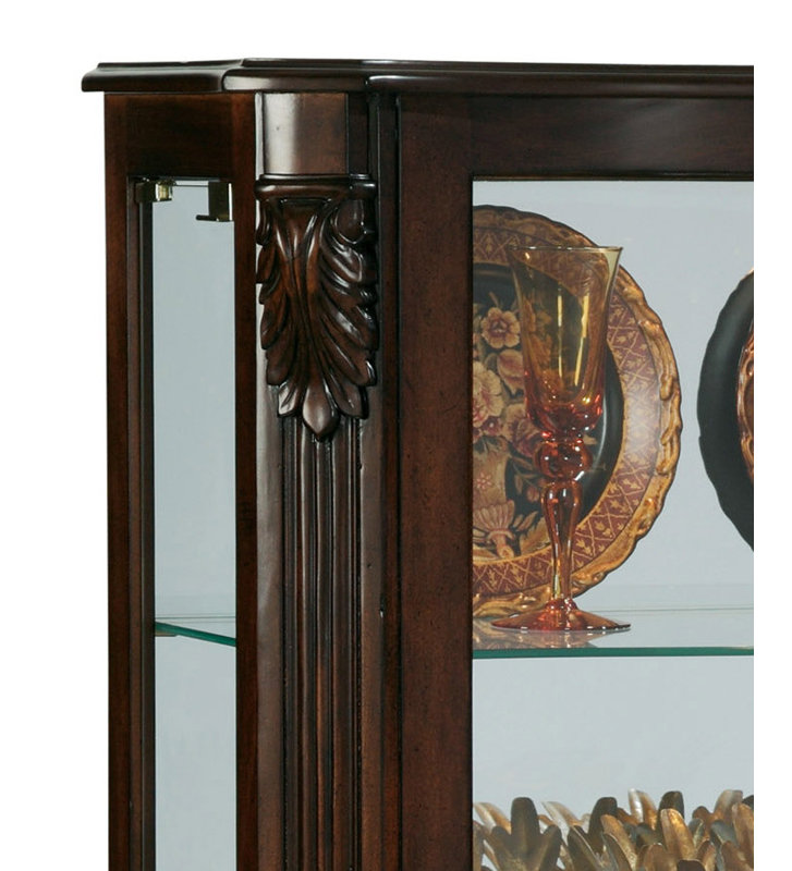 Cherry Brown Lighted Curio Cabinet with Glass Shelves