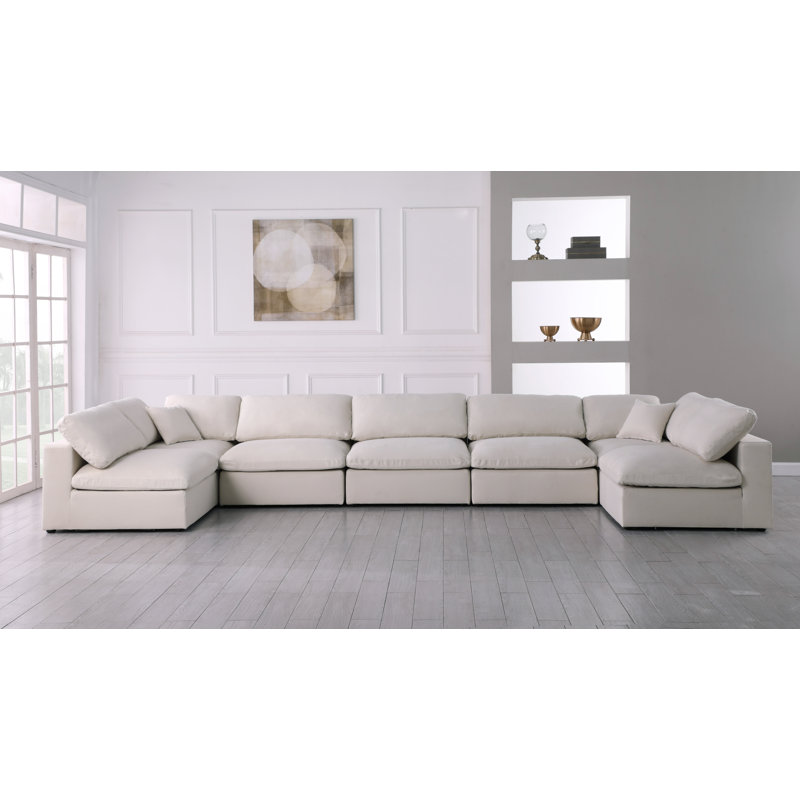 Burrows Upholstered U-Shaped Sectional Reversible, Cream Linen Textured Fabric