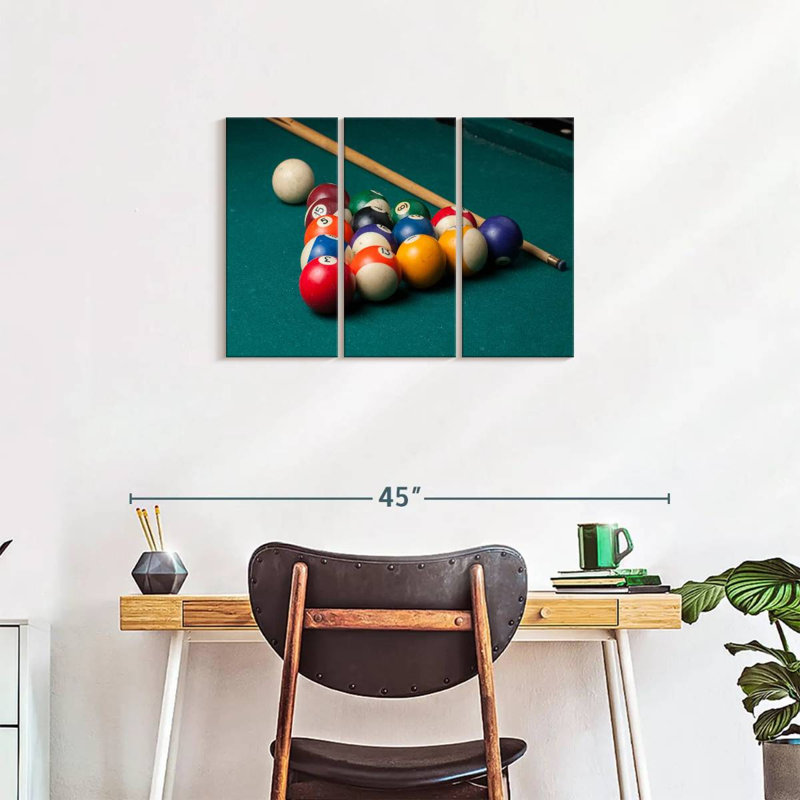 «Billiard Game Installation», 3 pièces sur toile, H 20 po x l 33 po x P 1,25 po