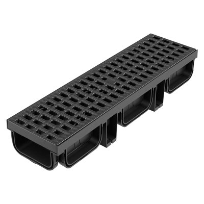 Trench Drain, 20.1 x 5.5 x 3.5 in, Linear Drainage Channel, HDPE Channel Drain with Grates & End Caps, Outdoor Drainage System for Driveway, Patio, Pool, Garden, Yard, Black