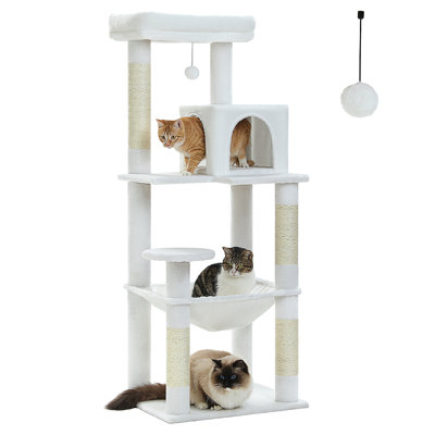 Grand arbre à chat pour chats d'intérieur, tour de chat à plusieurs niveaux avec très grands poteaux à griffer recouverts de sisal, condo confortable et perchoir supérieur