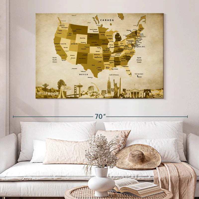 Carte des États-Unis en bronze Aliaz, H 34 po x l 51 po
