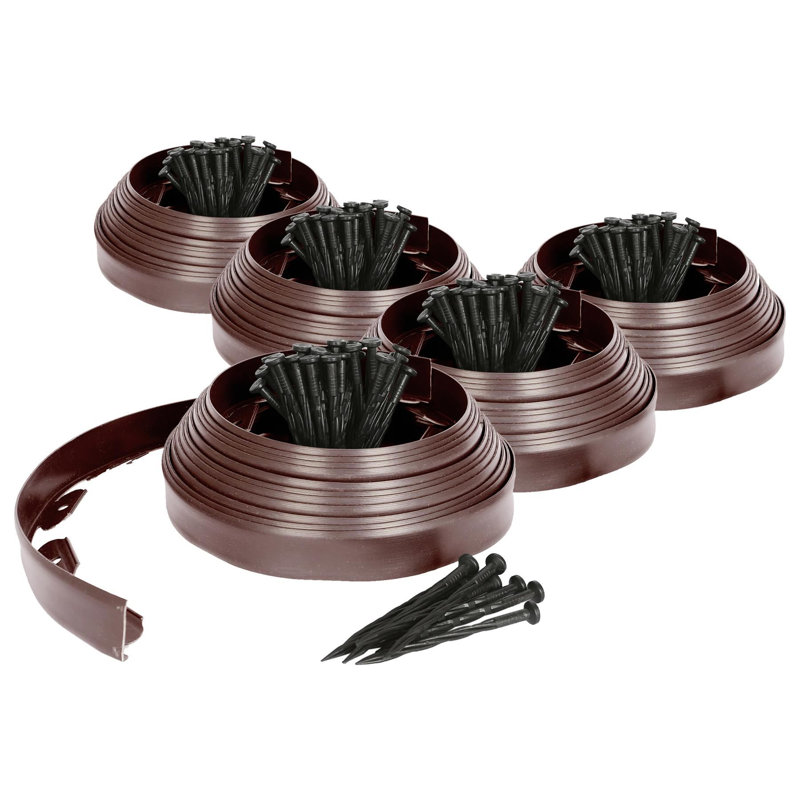 Harbour Housewares Lawn Edging 100m x 4cm Plastic Garden Border with 400 Pegs, Brown