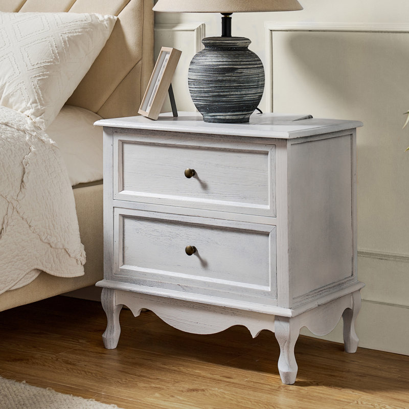 Lundgren Transitional 24'' Tall 2 - Drawer Nightstand with Wood Legs and Charging Station Space