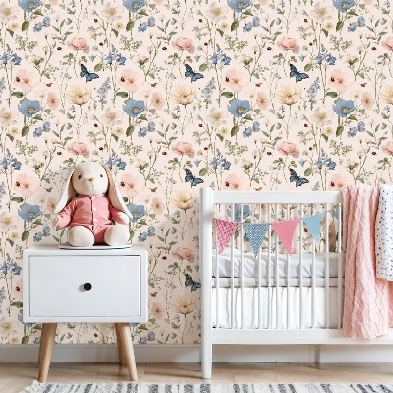 Papier peint auto-adhésif mural, papier peint auto-adhésif à motif floral botanique et pastel, L 119 po x l 24 po