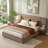 Chenille Upholstered Platform Bed with Built-In Nightstands and 2 Storage Drawers-479620776-479620777