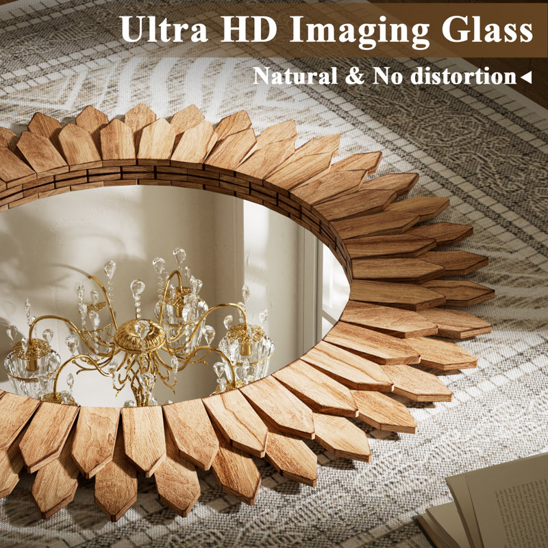 Miroir décoratif décoratif en bois de tournesol, 24 po x 24 po, Bois naturel