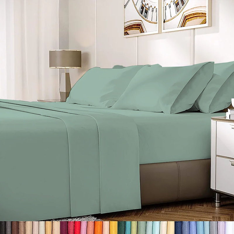 Ensemble de draps en rayonne de bambou 6 pièces , Ensemble de draps pour lit simple + un drap-housse, Sarcelle clair