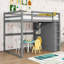 Lit mezzanine double avec tablettes, garde-robe, lumière et garde-corps-998758308