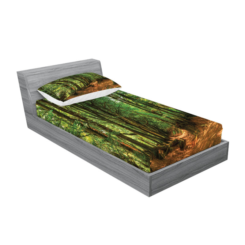 Drap-housse et coussin décoratif Ambesonne Forest, vert / brun, Ensemble de draps pour lit simple + deux taies d'o