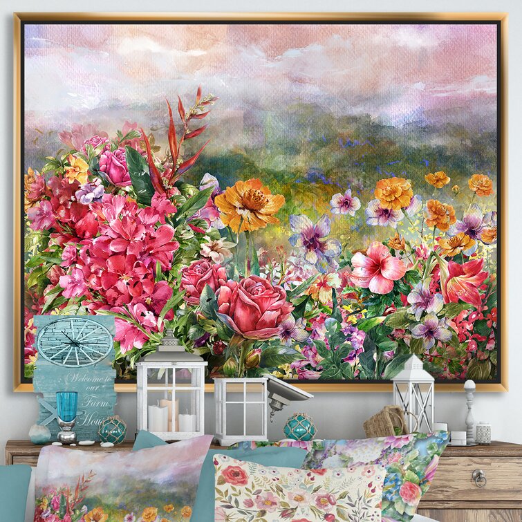 Bless international Multicolored Spring Flowers With Misty Background  Framed On Canvas Print & Reviews
