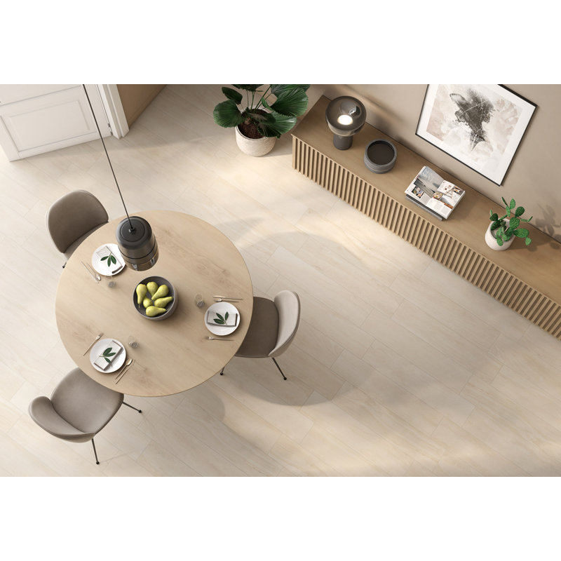 Pine Wood Look Porcelain Floor Tile, 8" x 35", Waterproof Wood Plank Tile for Floor and Wall Applications (set of 9), Beige
