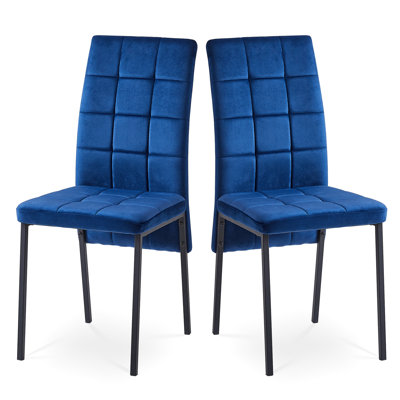 2 chaises de salle à manger avec revêtement en velours bleu foncé, dossier haut, pieds noirs, chaises nordiques modernes, dossier ergonomique, de 2, siège respirant nordique