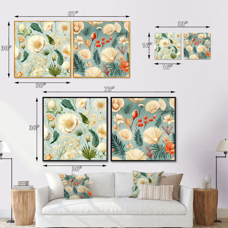 Romine - Ensemble de 2 collages carrés botaniques abstraits, Toile tendue, H 16 po x l 33 po