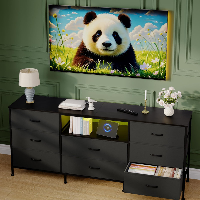 Metal 160cm W 8 - Drawer Chest of Drawers, Black/Grey
