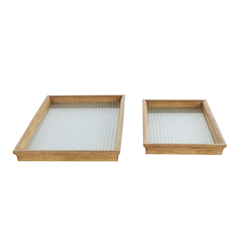 Cole And Grey Wood Nesting Tray With Fluted Glass Bases