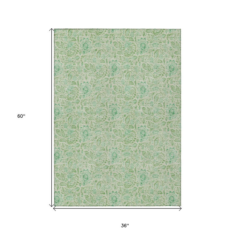 Tapis intérieur lavable floral vert sauge et artichaut 3 pi x 5 pi