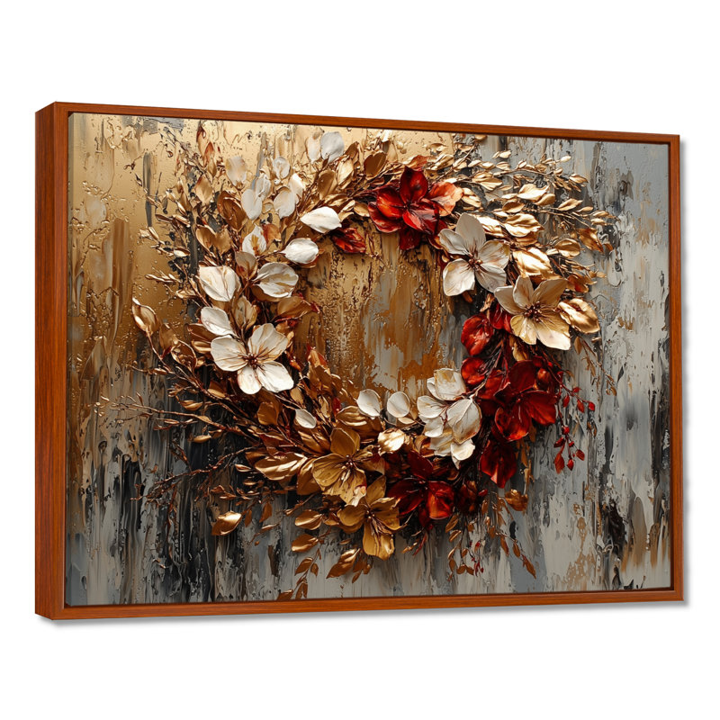 Ilionora Golden Vivid Wreath Spiral Of Petals - Couronne d'art mural, H 30 po x l 40 po, Impression encadrée flottante, Brun
