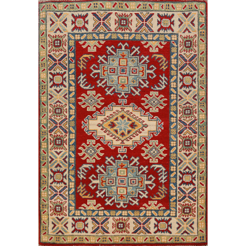Tapis rouge fait à la main Kazak 3 x 4
