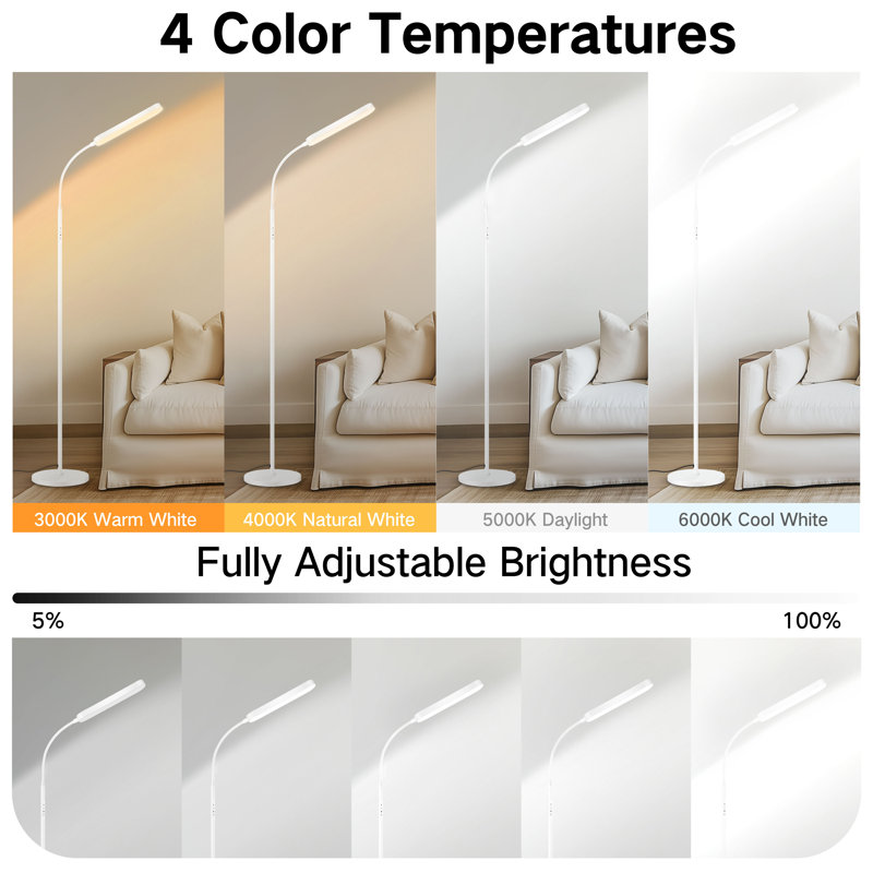 173cm LED Task Floor Lamp, White