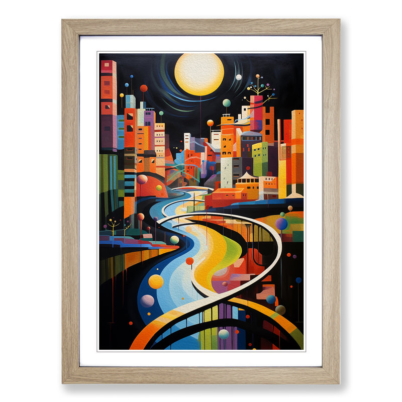 River Constructivism Framed Print, 34cm H x 25cm W x 2cm D, Oak