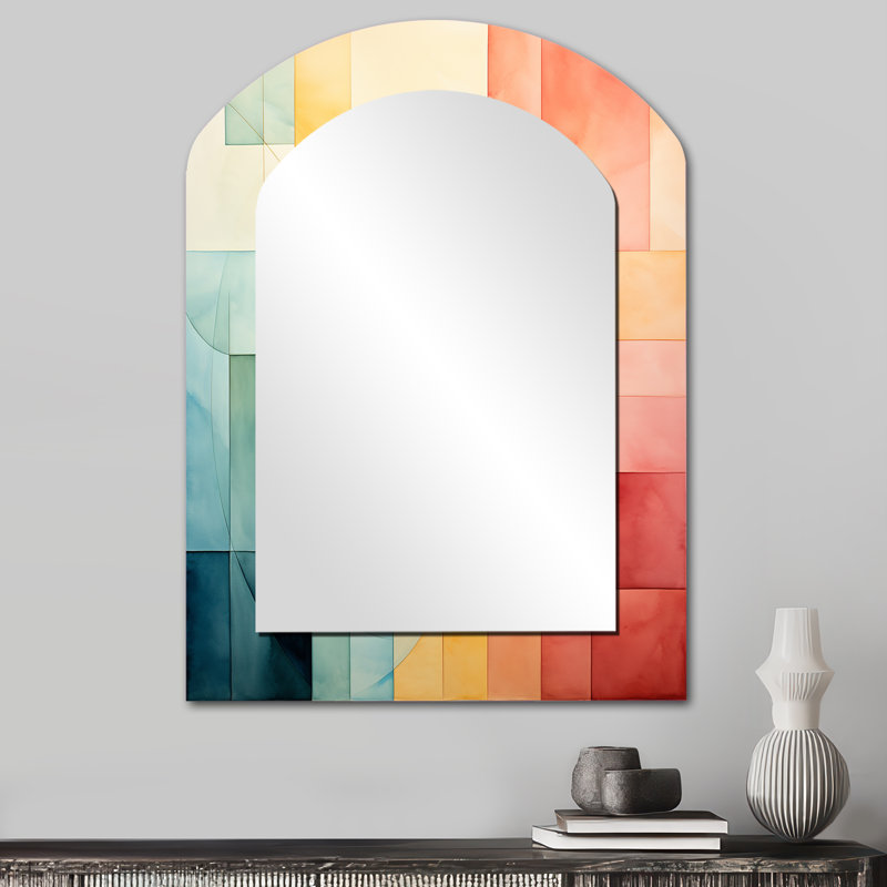 «Cubism Experiment With Minimalist II» - miroir décoratif cubique, grand miroir mural asymétrique moderne, impression d'art