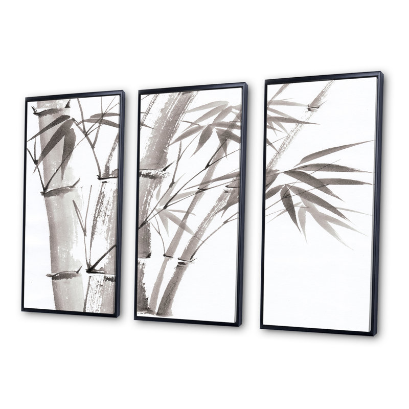 Palmier en bambou - III, reproduction de cadre flottant sur toile, 3 pièces, H 28 po x l 36 po x P 1 po, Cadre noir