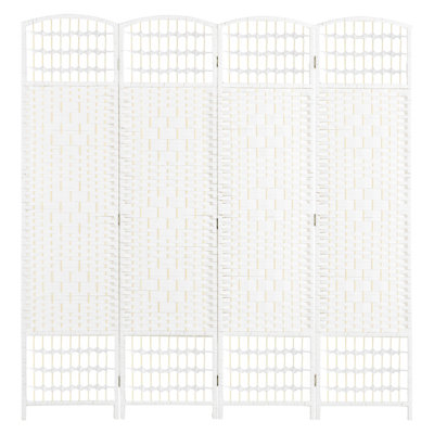 4-Panel Folding Room Divider Privacy Screen with Wave Fiber Design, 67" H x 63" W Freestanding Partition Wall for Home and Office, White