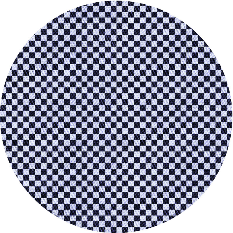 Tapis bleu à carreaux en laine, Rond 4 pi