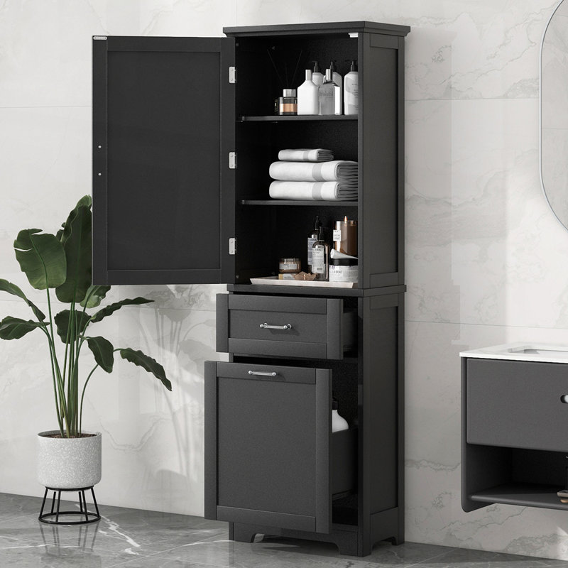 Armoire de rangement autoportante avec deux tiroirs de tailles différentes, Noir